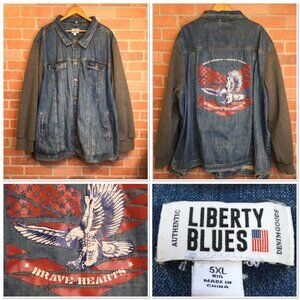 Liberty Blues Mens 5XL Big Denim Jacket Eagle Graphic Trucker Biker Retro